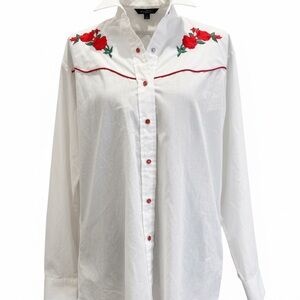 Ely Country Charmers Vintage Western Shirt with Red Rose Embroidery
